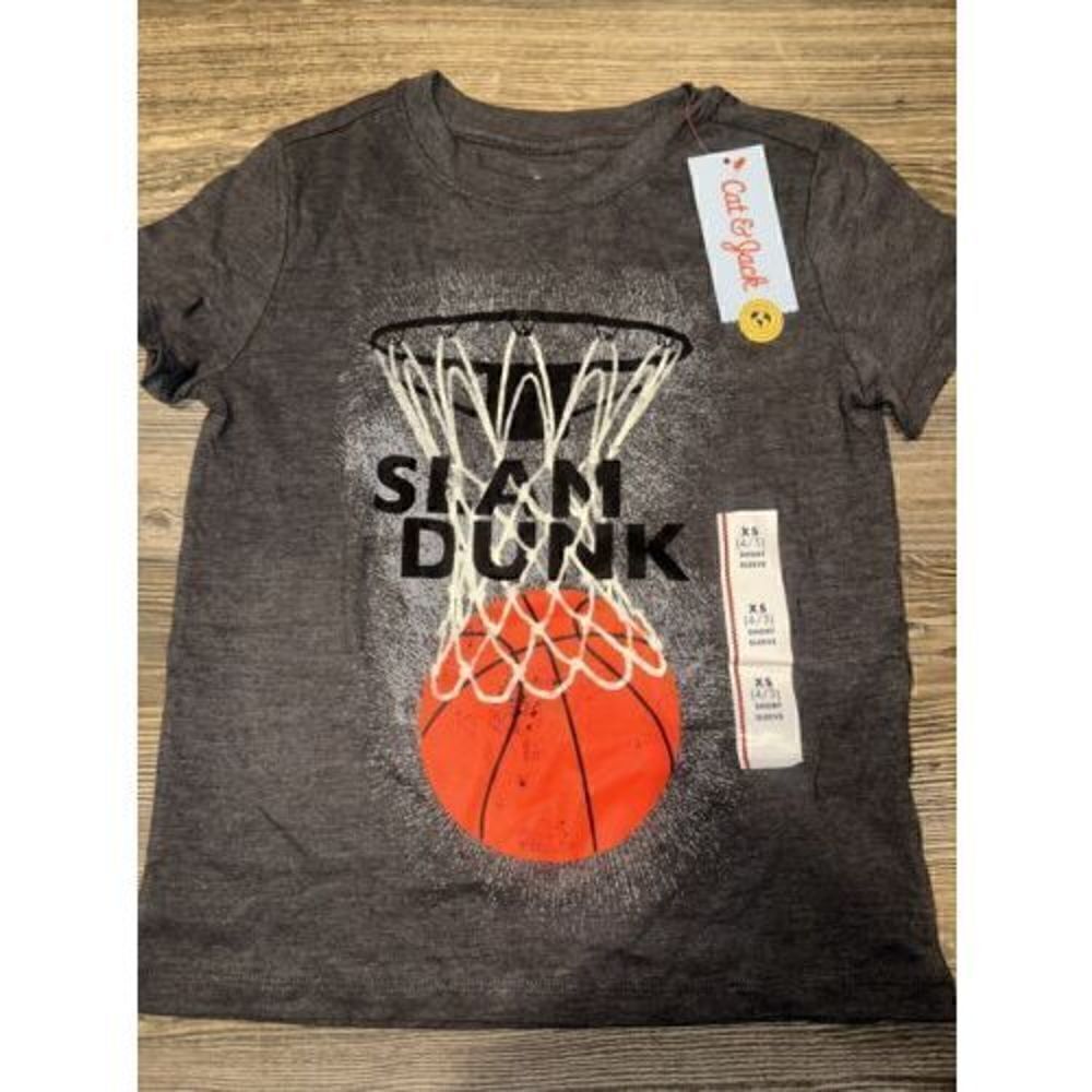Cat & Jack Basketball Slam Dunk Short Sleeve T Shirt XS(4/5) NWT. E